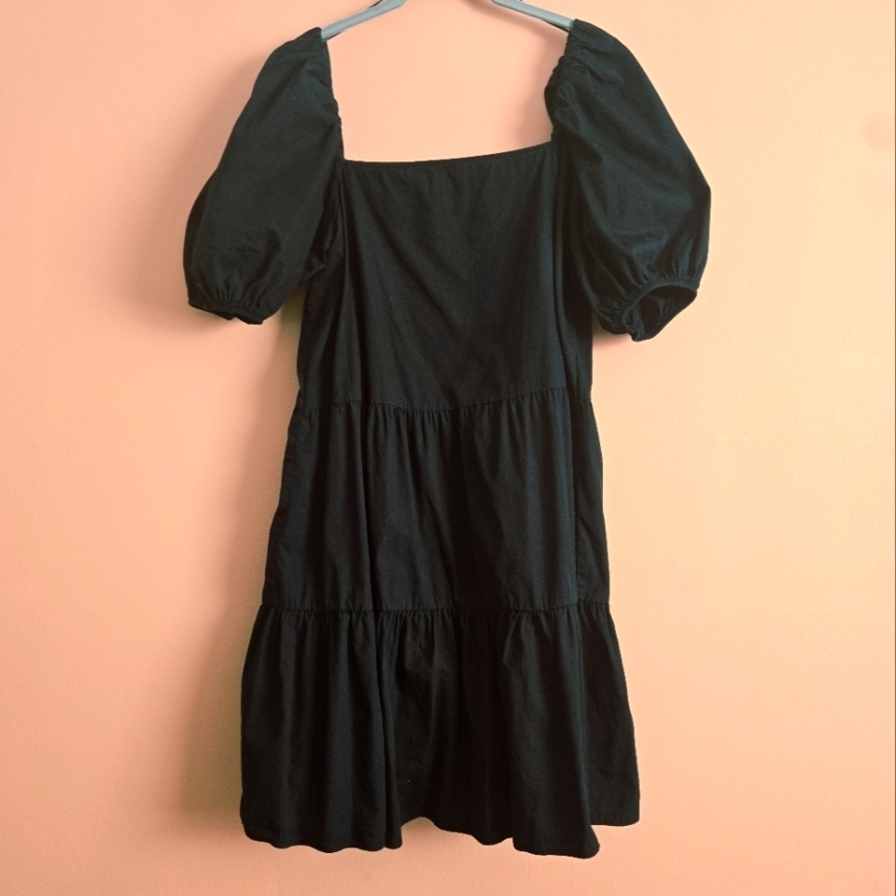 H&M Puff Sleeve Square Neck Dress – Black, Size M